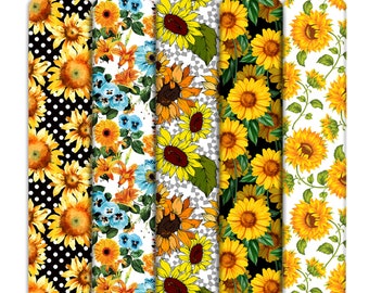 Sunflower Floral Print Double Brushed Polyester Fabric By Half Yard,Soft Knit Stretch Fabric,Baby HeadWrap Headbow Diy Fabric