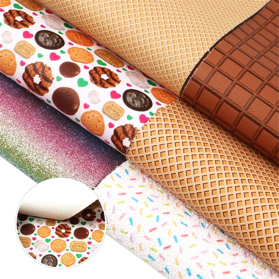 Cookies Food Faux Leather Sheets 6pcs/set,printed Faux Leather Sheets,chunky  Glitter Canvas Sheets,cricut Leather for Hairbows Earring 