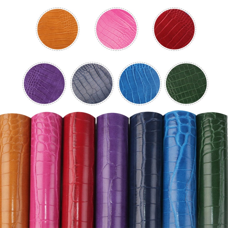 A5 Size 7pcs/set Pastel Faux Leather Sheets Bundle,Matte Leather Fabric,Earring Leatherette Sheets,synthetic leather Fabric A5 Embossed texture sliced crocodile leather set （7pieces/set）