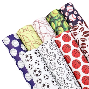 Faux Leather Sheets Sports 9pcs/set,Printed Leather,Faux Leather Bows Material,Soccer,Basketball,Football,Baseball Print
