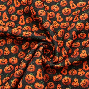 Halloween Designs Pumpkin Print Liverpool Bullet Textured Stretch Knit Fabric,Baby Headwrap Fabric By Half Yard