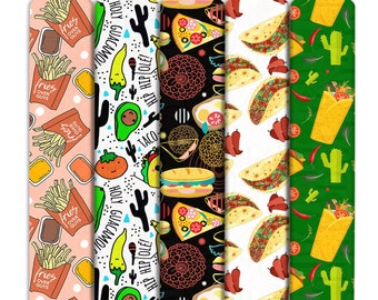 Food Pizza Taco Print Double Brushed Polyester Fabric By Half Yard,Soft Knit Stretch Fabric,Baby HeadWrap Headbow Diy Fabric
