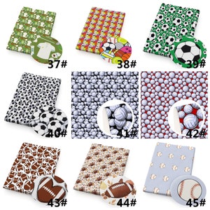 Tela de poliéster de doble cepillado con estampado de fútbol y béisbol por media yarda, tejido elástico de punto suave, diadema para bebé, tela DIY imagen 6