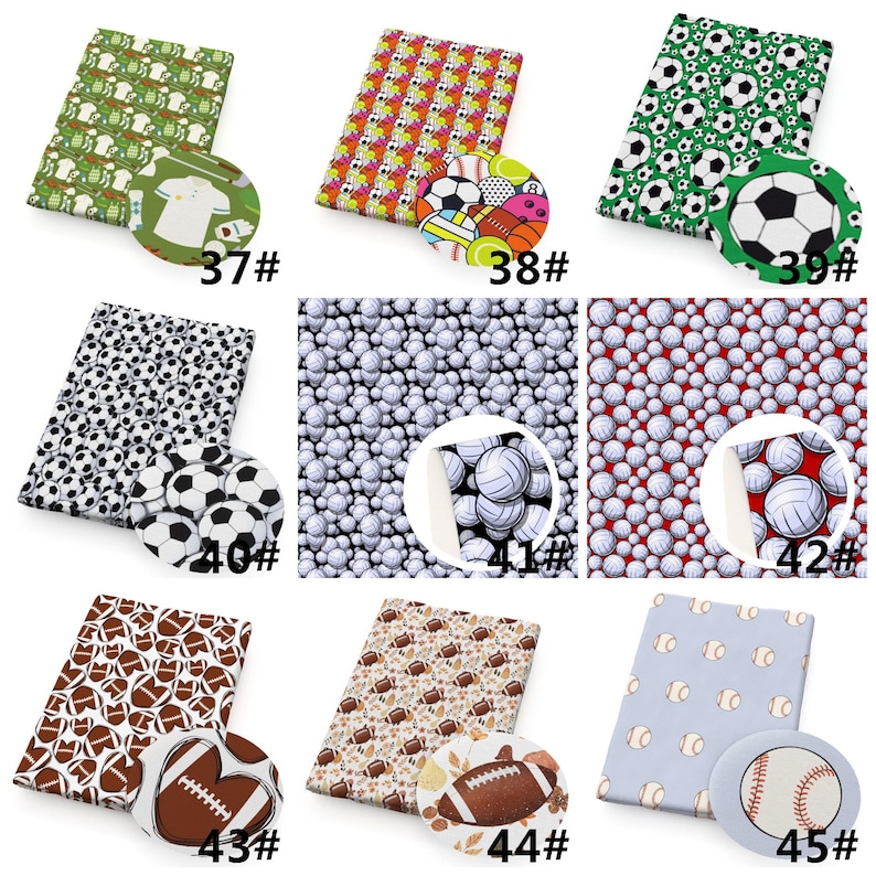 Tela de poliéster de doble cepillado con estampado de fútbol y béisbol por media yarda, tejido elástico de punto suave, diadema para bebé, tela DIY imagen 6