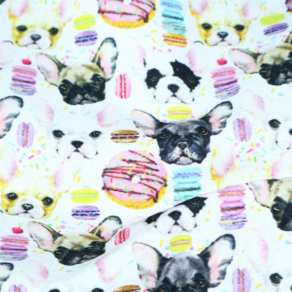 Dogs Fabric,French Bulldog Cotton Fabric,Puppy Fabric,Sewing Cotton Fabric By 1/2 Yard,19 x 57 inch