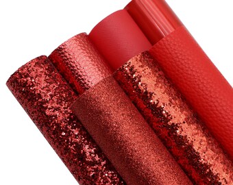 7pcs/set Red Series Faux Leather Bundle,Solid Faux Leather Sheets,Glitter Fabric Sheets For Earring Hair Bows,Craft Leather