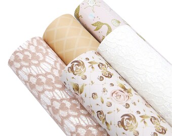 Faux Leather Sheet Mermaid 5 pcs/set,Floral Printed Faux Leather Fabric,Lace Leatherette Sheets,Glitter Sheets,DIY Earring Hair Bows
