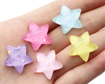 10pcs Star Clear Flatback Resin Cabochons,Hair Bows Decoration 3D Resins,Crafts Suppliers