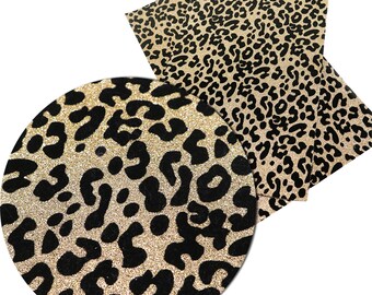 Leopard Print Glitter Sheets,Vinyl Fabric Sheets,DIY Bows Fabric,Fine Glitter Gold Series Leather