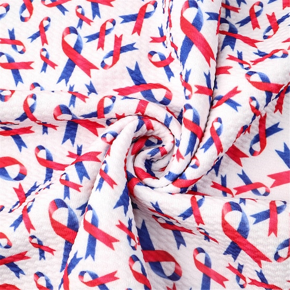 CHD awareness Ribbon Print Bullet Liverpool Fabric,Stretch Knit Fabric,Toddler Newborn Head Wraps Fabric By HALF YARD,19x55 inch