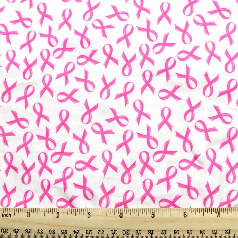 Breast Cancer Ribbon Print Double Brushed Polyester Fabric by Etsy