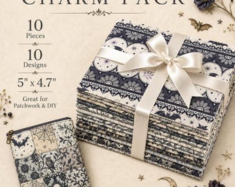 Paquete de 10 piezas de tela Fat Quarter de la serie Halloween con murciélagos, fantasmas, calabazas y flores, surtido de telas cuadradas precortadas, juego de telas