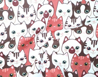 Cat Printed Fabric,Colorful Cotton Fabric,Fabric Printed,Quilting,Sewing Fabric,Animal Prints,Fabric By 1/2 Yard