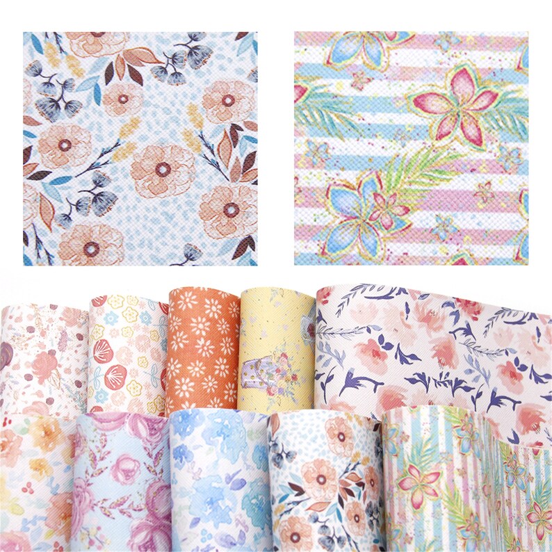 Floral Faux Leather Sheets Printed 10pcs/setfloral Etsy