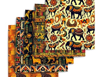 5pcs/set 7.78*7.87inch or 19.68x17.72inch African Kente Precut Quilting Fabric Fat Quarter Fabric Bundle, Polyester Quilting