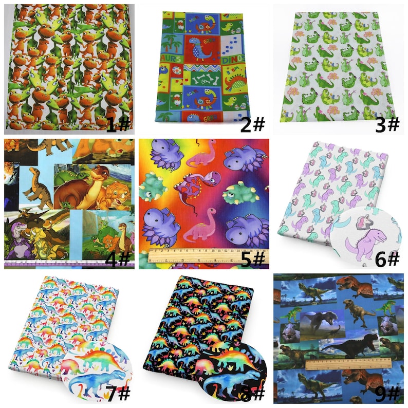 Dinosaurs Print Double Brushed Polyester Fabric By Half Yard,Soft Knit Stretch Fabric,Baby HeadWrap Headbow Diy Fabric image 3