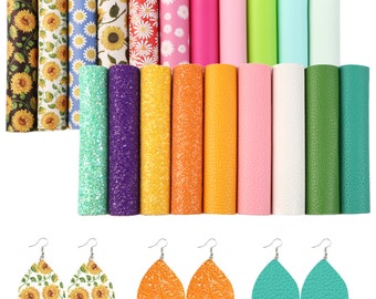 20pcs/set Sunflower Bundles A5,Printed Faux Leather Sheets,Litchi Grain Vegan Leather Fabric,Glitter Canvas Sheet,Jelly Sheets,Craft Lesther