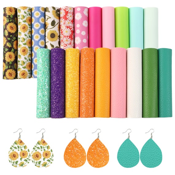 20pcs/set Sunflower Bundles A5,Printed Faux Leather Sheets,Litchi Grain Vegan Leather Fabric,Glitter Canvas Sheet,Jelly Sheets,Craft Lesther