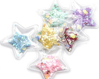 5 pcs Sequin Star Shaker With Hole,Clear Pvc Vinyl Shaker,Colorful Glitter Star Shell Confetti Filled,Kids Hair Decoration