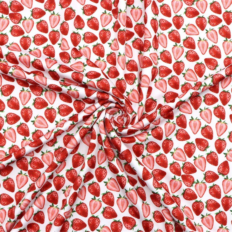 Double Brushed Polyester Fabric Strawberry By Half Yard,Soft Print Knit Stratch Fabric,Baby HeadWrap Headbow Diy Fabric,4 Way Stretch