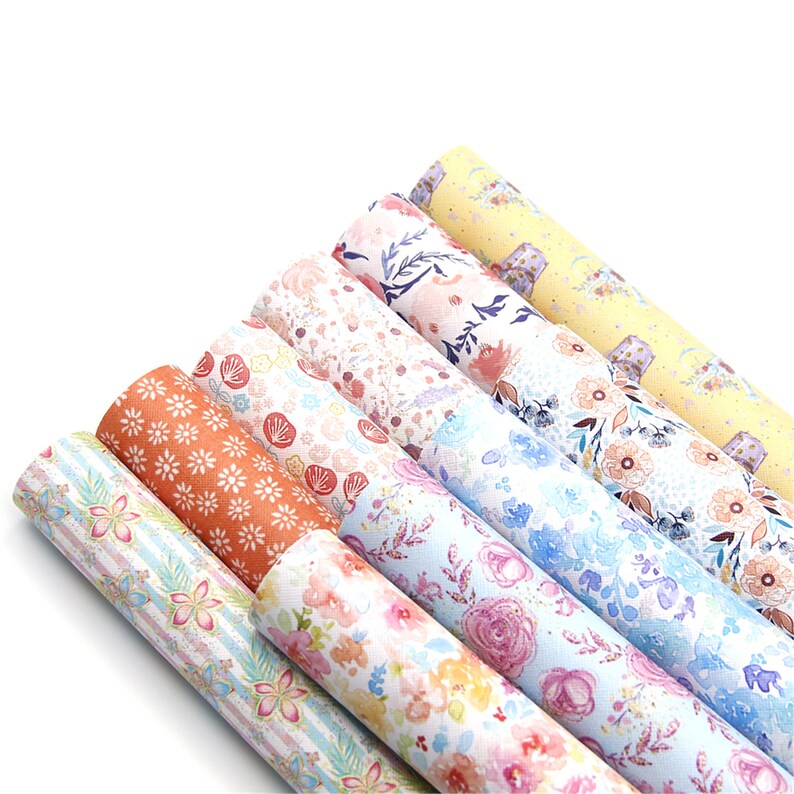 Floral Faux Leather Sheets Printed 10pcs/setfloral Etsy