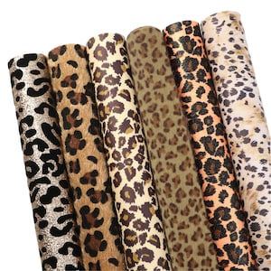 6pcs/set Leopard Print Leather Sheets, Glitter Cheetah Print Leather Fabric, tissu de velours léopard