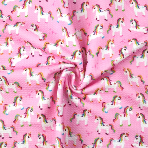 Unicorn Print Pink Liverpool Bullet Textured Stretch Knit Fabric,CHOOSE SIZE