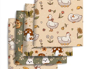 4pcs/set of Adorable Animal Print Polyester Cotton Fabric, 7.87x7.87 Inches (20x20cm) Rabbit Duck Print- Perfect for Quilting