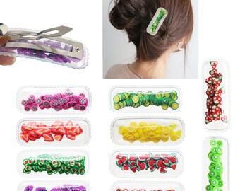 Fruit Series Soft Clay Shaker Back With Small Cut,Clear Pvc Vinyl Shaker,DIY Empty Pocket Without Clip For Hair Clips Accessories