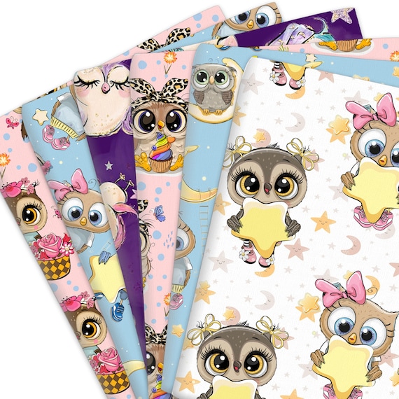 Cute Owl Fabric,Pure Cotton Fabric,Floral Fabric,Printed Fabric,Owl Prints,Bird Fabric,Animals,Fabric By 1/2 Yard