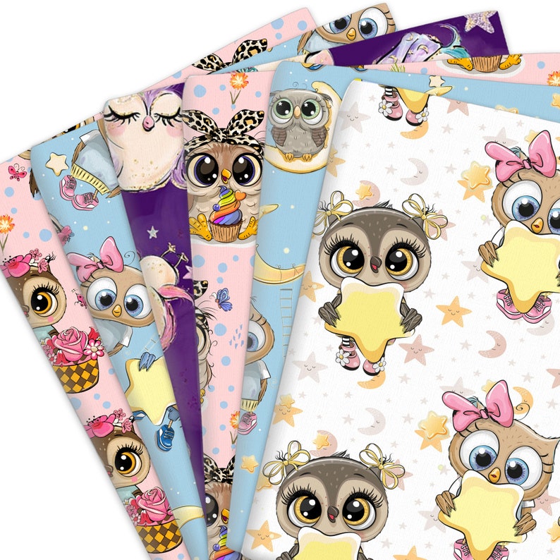 Puede incluir: Un conjunto de ocho hojas de papel de regalo coloridas con un tema de b&uacute;ho caprichoso. Cada hoja tiene un dise&ntilde;o diferente con b&uacute;hos, estrellas, lunas y otros detalles lindos. Los papeles son perfectos para envolver regalos para ni&ntilde;os o cualquier persona que ame los b&uacute;hos.