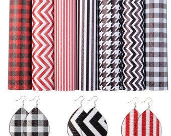 A5 Faux Leather Bundles 7pcs/set,Printed Faux Leather Sheet,Earring Leather Fabric,Crafts Leather,Plaid,Stripe,Zig Zag Print