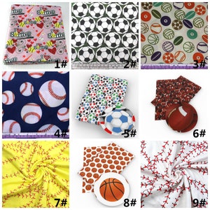 Tela de poliéster de doble cepillado con estampado de fútbol y béisbol por media yarda, tejido elástico de punto suave, diadema para bebé, tela DIY imagen 2