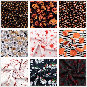 Halloween Holiday Skull Pumpkin Candy Corn Print Liverpool Bullet Textured Printing Fabric By HALF YARD,19x57 inch