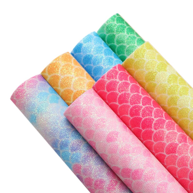 A5 Size 7pcs/set Pastel Faux Leather Sheets Bundle,Matte Leather Fabric,Earring Leatherette Sheets,synthetic leather Fabric A5 fine glitter fish scales synthetic leather set（7piece/set）