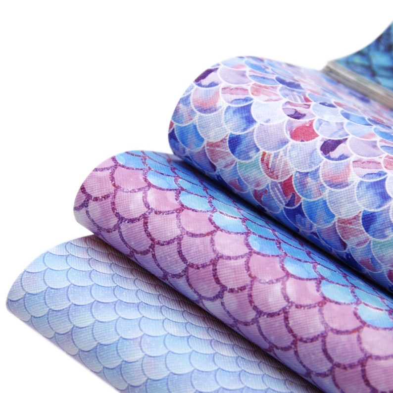 Mermaid Scale Printed Faux Leather Fabric 10PCSSET,Cricut Leather Sheets For Earrings,Patterned Craft Vinyl Leather