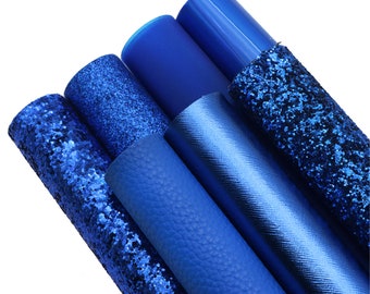 7pcs/set Blue Faux Leather Bundle,Solid Faux Leather Sheets,Glitter Fabric Sheets For Earring Hair Bows,Jelly Sheets
