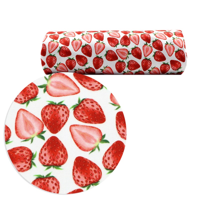 Double Brushed Polyester Fabric Strawberry By Half Yard,Soft Print Knit Stratch Fabric,Baby HeadWrap Headbow Diy Fabric,4 Way Stretch