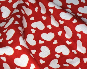 Red Heart Fabric,Cotton Fabric,Fabric Printed,Red and White,Valentines Day Fabric,Fabric By 1/2 Yard