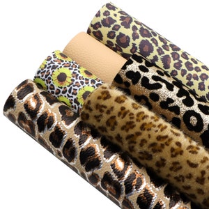 Leopard Sunflower Faux Leather Sheets Bundle 6pcs/set,A4 Vinyl Fabric Sheets For Hair Bows Earring