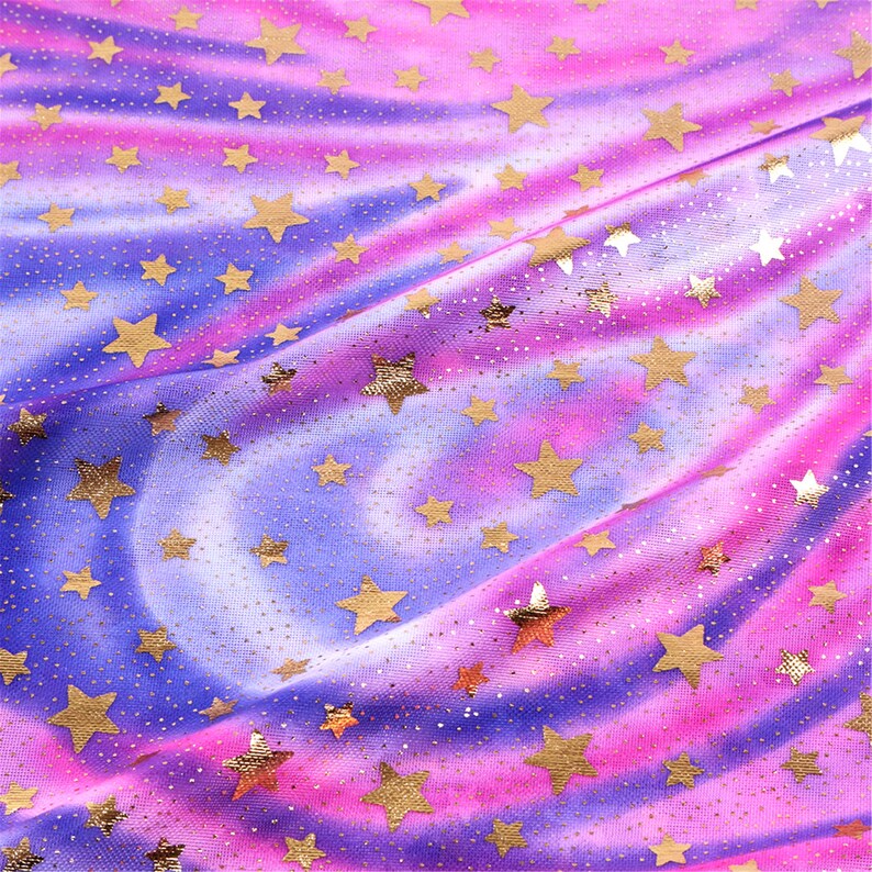Gold Stars Foil 2 Way Stretch Knit Fabric Gradient Stripe Etsy