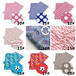 Tela de poliéster de doble cepillado con estampado de fútbol y béisbol por media yarda, tejido elástico de punto suave, diadema para bebé, tela DIY imagen 3