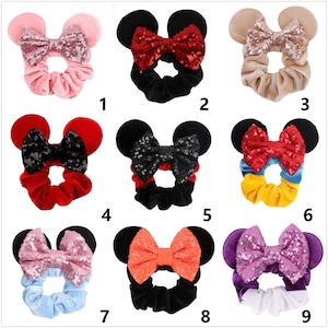 Cartoon Mouse Velvet Dots With Sequins Head Rope Hair Scrunchies,Hair Accessory, Ponytail Hair Tie,Scrunchy For Girl Fashion Accessories