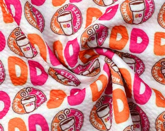 Drinks Juice Coffee Cake Donuts Strawberry Print Liverpool Bullet Textured Stretch Knit Fabric diy Kids Toys Baby Headwrap Fabric By 1/2Yard