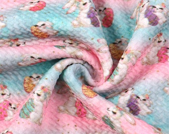 Bullet Fabric Easter,Textured Printing Baby HeadWrap Headbow Diy Fabric,Knit Fabric By HALF YARD,19x57 inch,Easter Rabbit Eggs Print