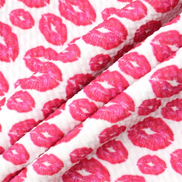 Valentine's Day Liverpool Bullet Fabric,Textured Printing Baby HeadWrap Headbow Diy Fabric,Knit Fabric,Lips Print,CHOOSE SIZE