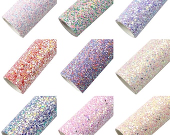20*33cm Solid Color Mix Chunky Glitter Synthetic Faux Leather Sheets Making For Earring Hair Bows Handbag Gift Party Home Decoration Vinyl