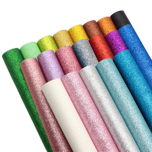 20pcs/set Super Fine Glitter Leather Sheets,Solid Color Sparkle Faux Leather Sheets,Diy Earring Bows Making Glitter Fabric Sheets