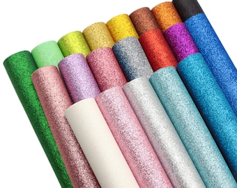 20pcs/set Super Fine Glitter Leather Sheets,Solid Color Sparkle Faux Leather Sheets,Diy Earring Bows Making Glitter Fabric Sheets