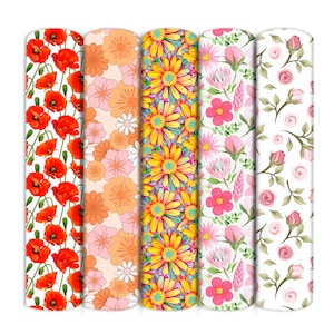 Floral Print Stretch Fabric,Double Brushed Polyester Fabric By Half Yard,Baby HeadWrap Headbow DIY Fabric